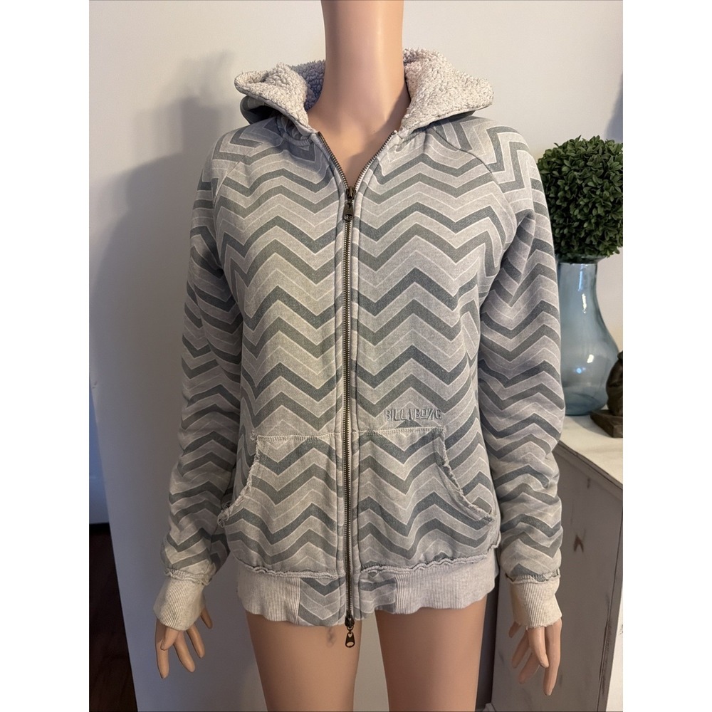 Vintage Billabong Hoodie Womens Large Gray Y2K Surf Skate Full Zip Distressed